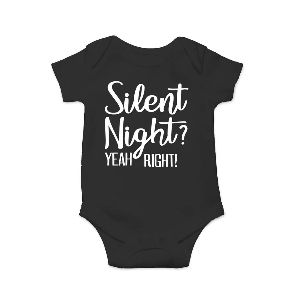 Silent Night Yeah Right Funny Shirt Cool Cute Gift Santa Baby Bodysuit Newborn